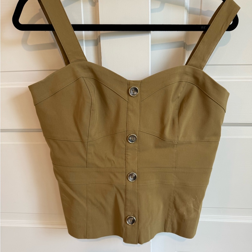 White House Black Market Khaki Button-Up Tank Top